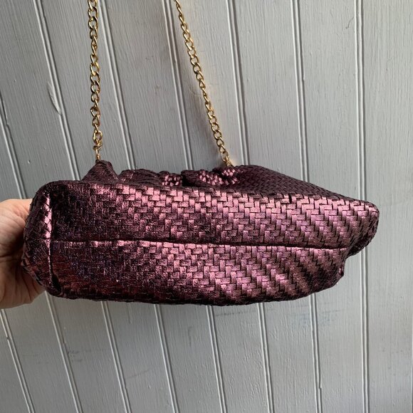 By Anthropologie Frankie Pink Metallic Chain Strap Clutch Crossbody Purse Dressy - Picture 8 of 14
